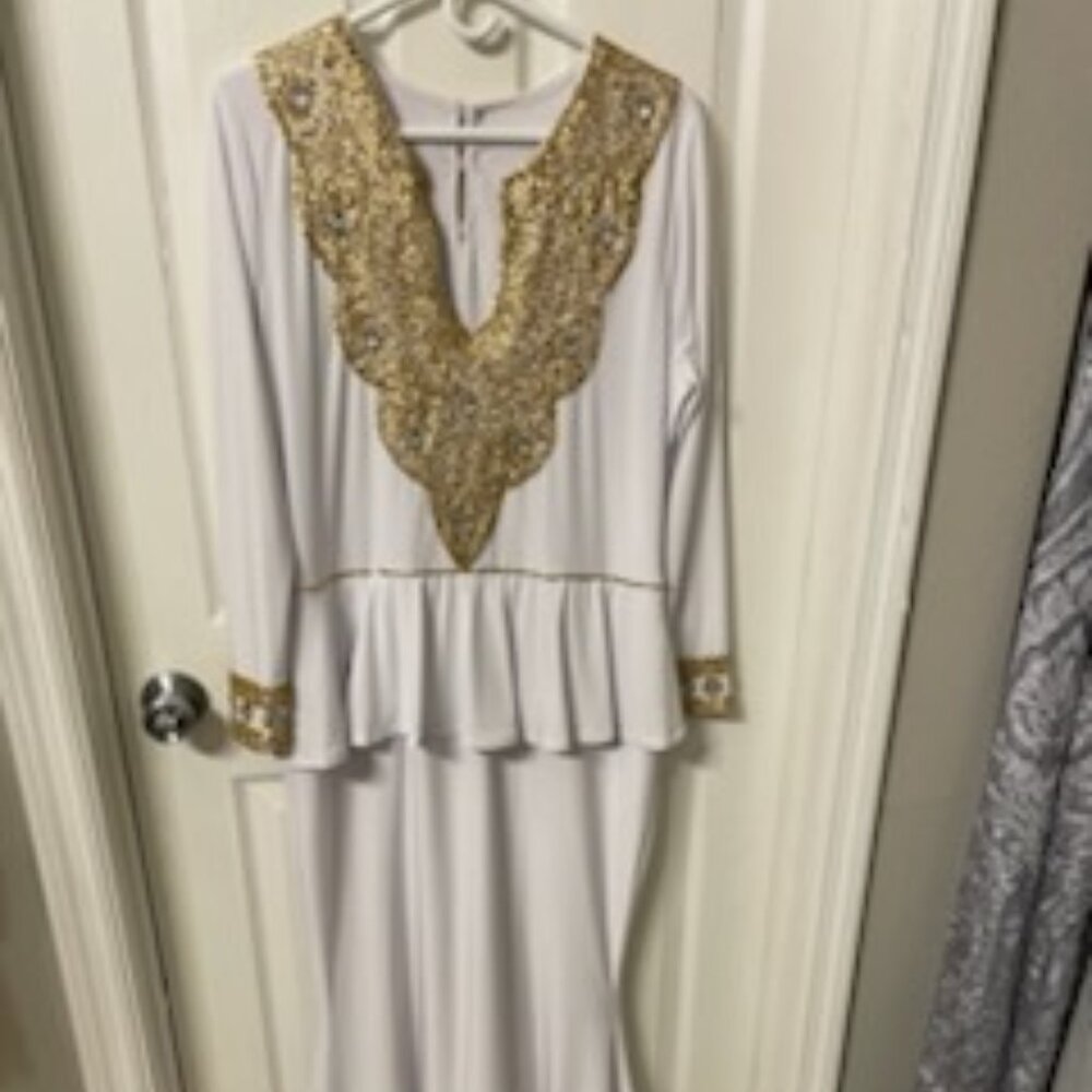 White Peplin Hand-Beaded Formal dress